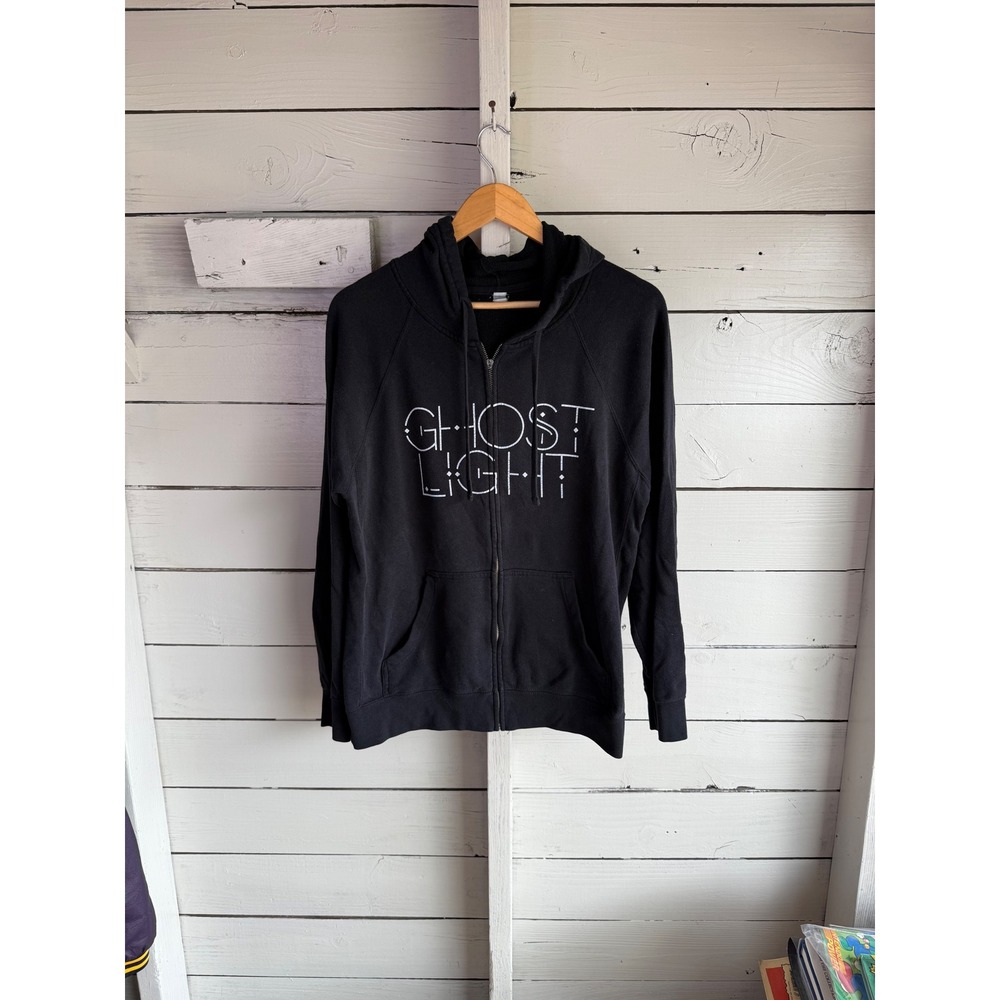 Ghost Light Band Logo Zip Up Hoodie Black Womens Raglan Sleeve Sweatshirt